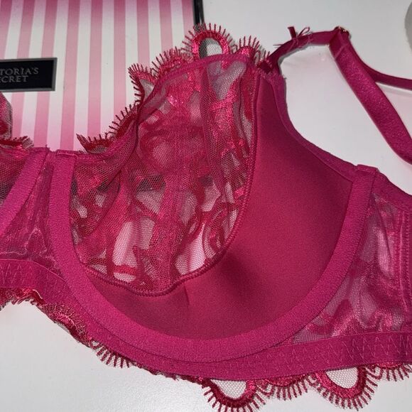 🔥Victoria's Secret Fuchsia Lace Bra and Panty Set Sz 36D // Large New - Picture 5 of 10